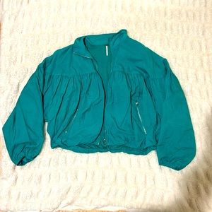 Free people turquoise bomber jacket with balloon sleeves size medium